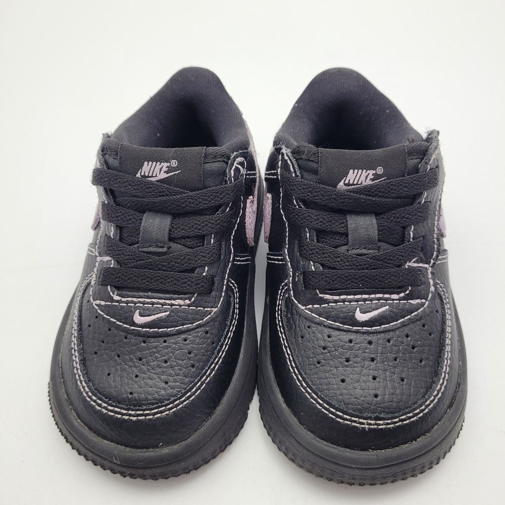 Nike Air Force 1 Baby 6C Black Purple Leather Hook & Loop Low Top HJ6764-001 - Picture 2 of 14